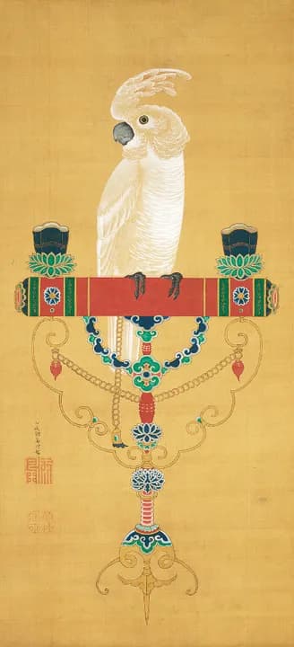 伊藤若冲《鸚鵡図》宝暦(1751-64)後期〜明和(1762-72)頃 千葉市美術館蔵