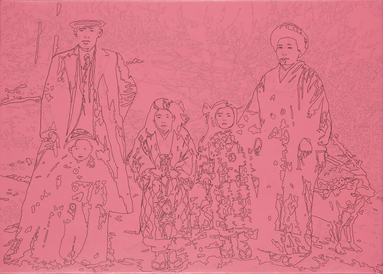 《Facing Histories N.92「桃花村の家族」のための習作》2015 / キャンバスにインク、鉛筆、アクリル絵具 / 25×35cm 撮影:フランチェスコ・ビオンディ ©︎ KARASUMARU Yumi Courtesy of Mizuma Art Gallery
