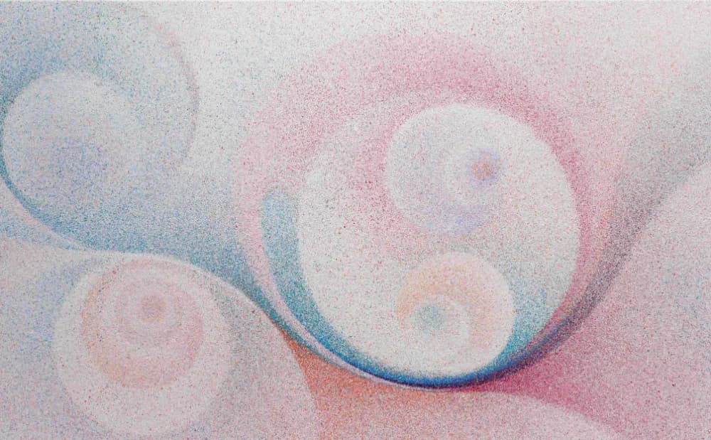 Hyekyung Choi, Granular mist, 2025,  Acrylic on canvas,  89 × 146 cm (Image courtesy of KICHE and Hyekyung Choi)