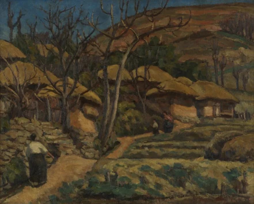 오지호, 〈동복산촌〉, 1928, 캔버스에 유화 물감, 72.1×90.4cm, 리움미술관.