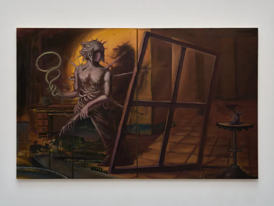 Seokwoo Nam, wet and pointed, 2025, oil on canvas, 90.9 x 145.4 cm (Image courtesy of KICHE and Seokwoo Nam)