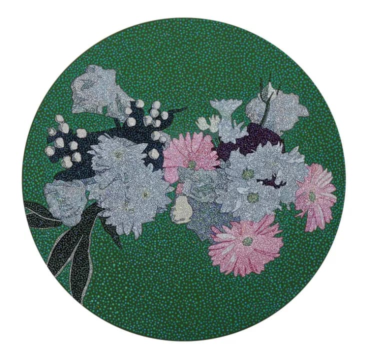 " 祈りのブーケ " acrylic on wood panel φ33 cm 2025