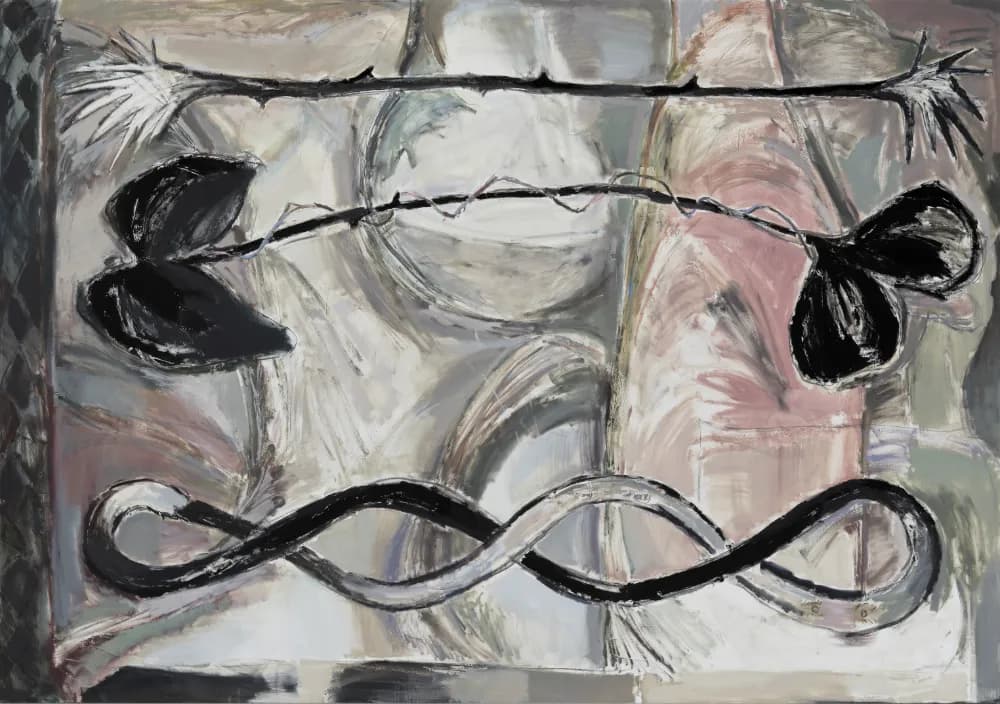 결국 끝맺음이 결여된 모양으로, 2025, 캔버스에 유채와 콘테, 181.8x259.1cm