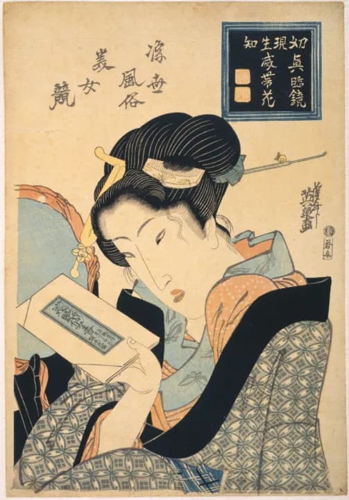 渓斎英泉《浮世風俗美女競 幻(幼)真臨鏡現 生滅帯花知》文政6-7年(1823-24)頃 千葉市美術館蔵(今中コレクション)